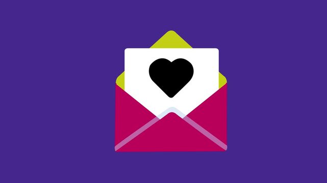 Envelope with Heart Icon Animation for Love Message on Transparent Background
