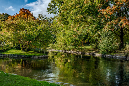 Autumn Reflections In Munich English Garden Park