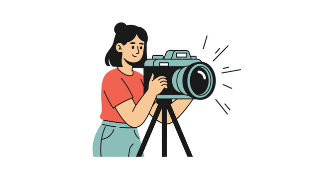 Woman holding a large camera.