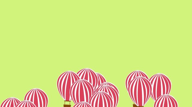 Minimal hot air balloon parachute animation featuring smooth upward flying motion in a colorful flat design style