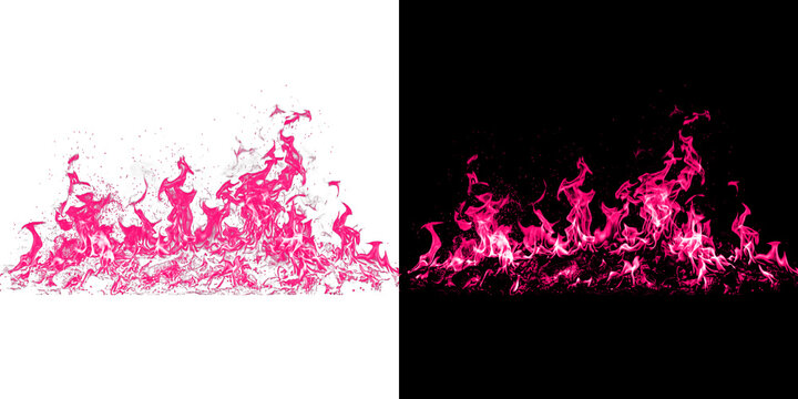 Pink flame border isolated on transparent background with black version for professional composite editing purpose.