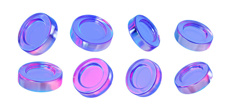 3d holographic blank coin set in y2k style for sales, rewards, luck, casino and business
