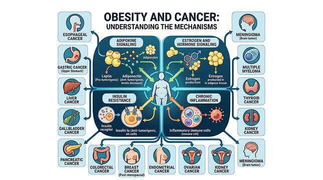 Obesity and cancer relationship mechanism medical infographic