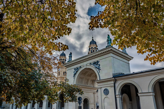 Hofgartentor Neoclassical Gateway in Autumn Munich Germany