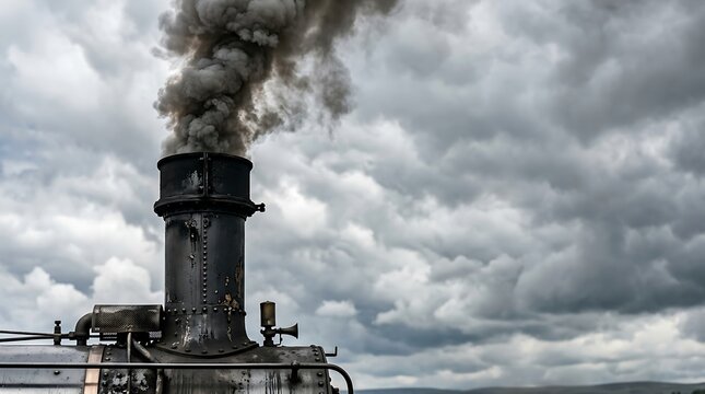 Vintage steam locomotive engine chimney emitting thick black smoke