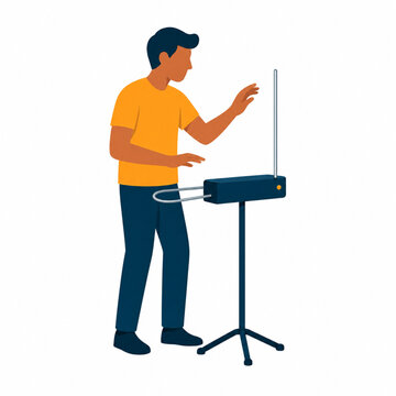 Man Playing Theremin Electronic Musical Instrument Illustration