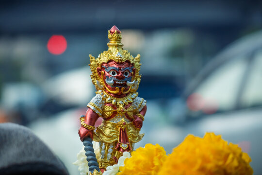 Thai Yaksha sculpture guarding with spiritual power