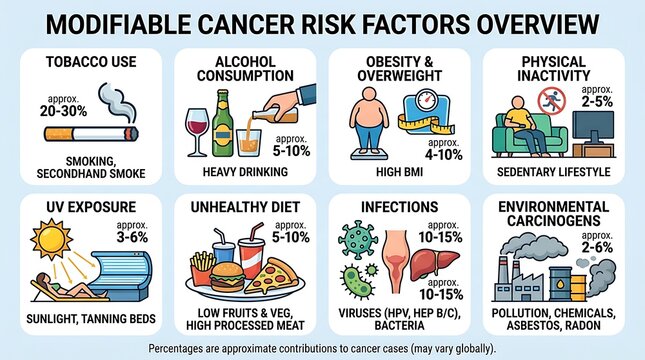 Infographic overview of modifiable cancer risk factors