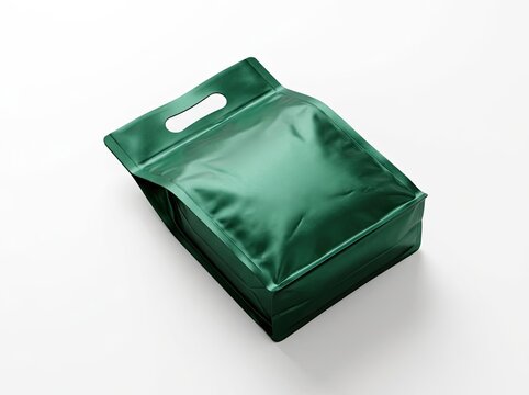 Product Packaging Mockup: Folded Pouch Bag with Handle, Isolated on White, Commercial Branding Display