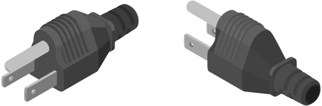 Isometric Three‑Prong Power Plug Illustration