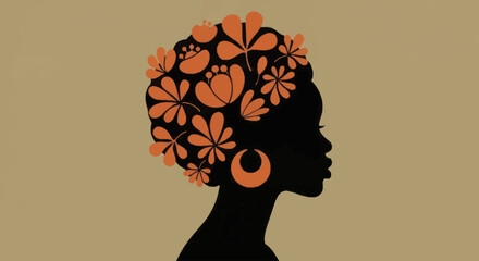 Silhouette of an African Woman with Floral Hair Adornments and Earrings. © Faiz