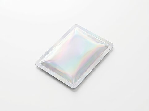 Shiny Pouch Mockup, Blank Holographic Packaging with Copy Space, Product Branding Concept.