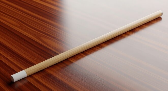 Close-up of single wooden pool cue.
