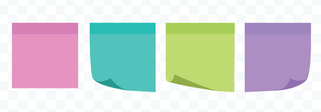 Sticky note reminder. Post it note paper. Collection of fifteen pastel colored square sticky notes. Sticky notes icon element in flat simple style.