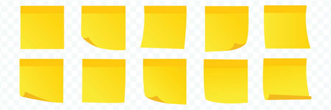 Sticky note reminder. Post it note paper. Collection of fifteen pastel colored square sticky notes. Sticky notes icon element in flat simple style.