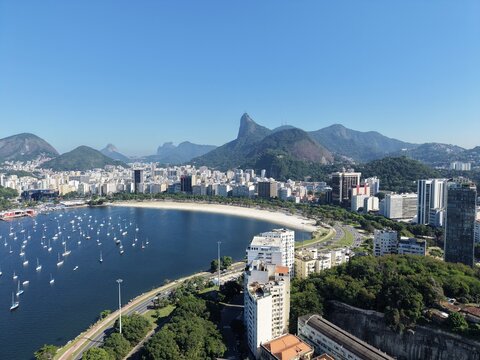 Rio de Janeiro, Sugarloaf Mountain, Christ the Redeemer, South Zone, aerial view, drone footage, drone shot, aerial photography, sailboats, boats, lagoon, Rodrigo de Freitas Lagoon, Guanabara Bay, Bra
