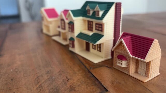 Close Up of Miniature House Toys Representing Real Estate and Housing Market Concept