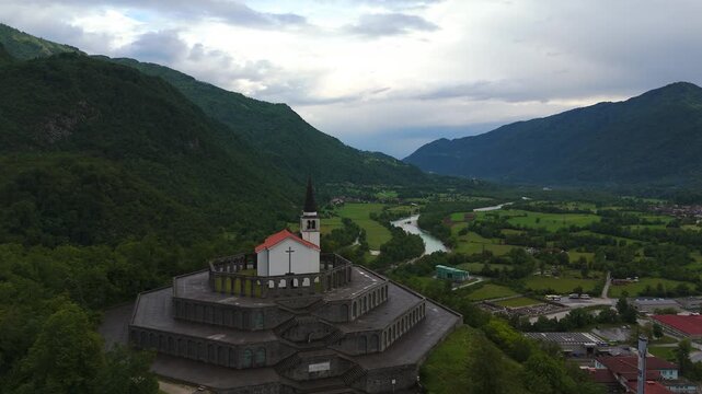 Religious Archiecture, Historic WWII Military Site, Valley Landscapes, Kobarid, Slovenia, Aerial Views