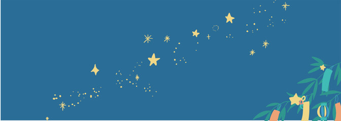 Fototapeta premium 七夕デザイン用 竹・笹・短冊・星のベクター素材セットJapanese Tanabata Festival Bamboo Decoration Vector Illustration Set