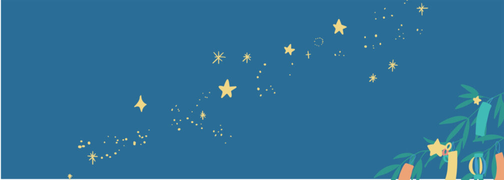 七夕デザイン用 竹・笹・短冊・星のベクター素材セットJapanese Tanabata Festival Bamboo Decoration Vector Illustration Set