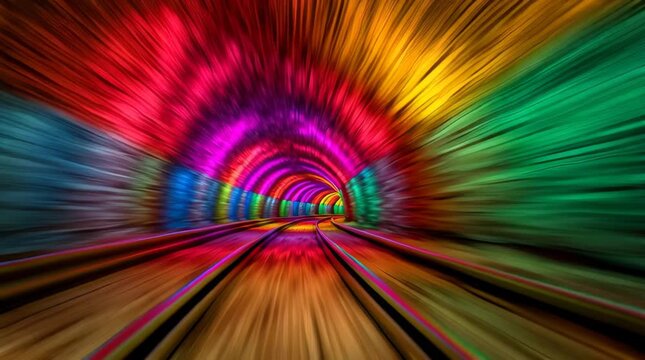 Psychedelic Rainbow Tunnel Stock Video Footage with Moving Light Beams