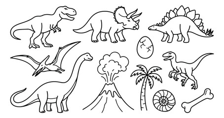 Dinosaur Vector Icons Set, Prehistoric Creatures Collection, Jurassic Era Animals, Cartoon Style Illustrations, Paleontology Elements © Carter