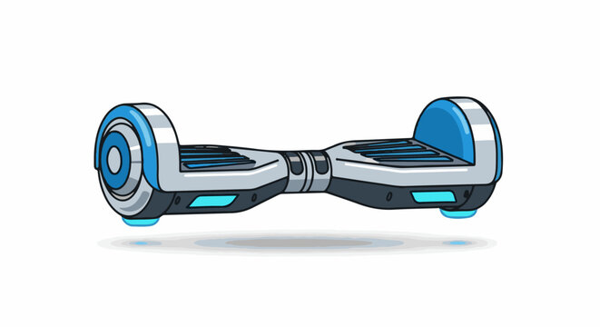 A sleek and modern hoverboard with blue accents on a white background