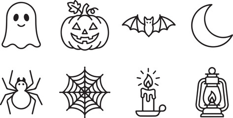 Fototapeta premium Halloween-themed icons set with ghost, pumpkin, and bat