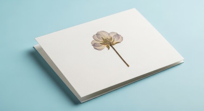 White notecard with flower design.