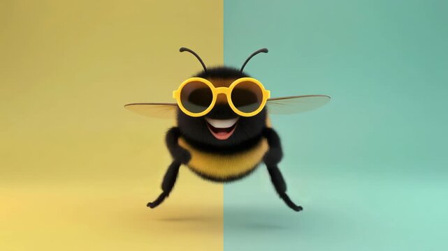 Adorable 3D Animated Bumblebee Wearing Sunglasses 4K Generative AI