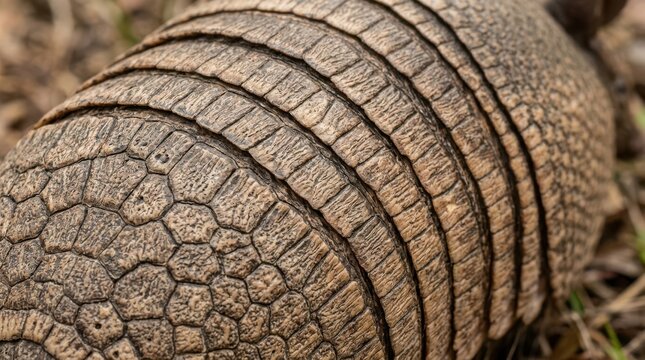 Close up of armadillo shell texture showing armored plates and scutes for wildlife biology research or nature conservation concepts