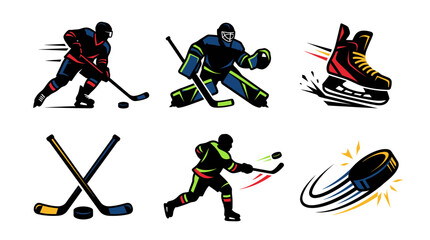 Ice Hockey Players and Equipment Set - Action Sport Vector Illustrations © fufu