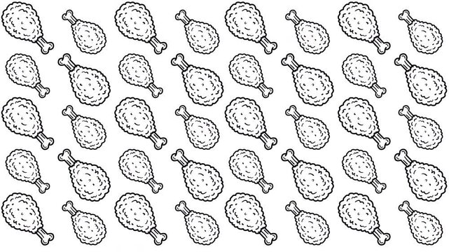 Fried chicken drumstick pattern background looping motion graphic for fast food menu design and restaurant advertising