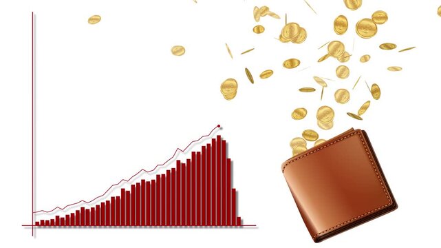Rising Inflation Graph with Gold Coins Flying Out of a Wallet