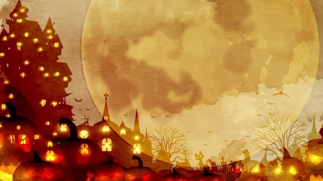 Spooky Halloween Night With Full Moon 4K