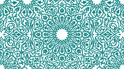 Teal Islamic geometric floral mandala pattern. © diki