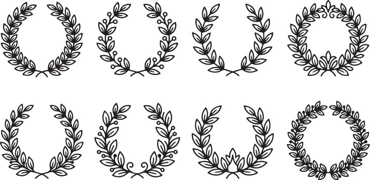Elegant laurel wreath designs in black and white