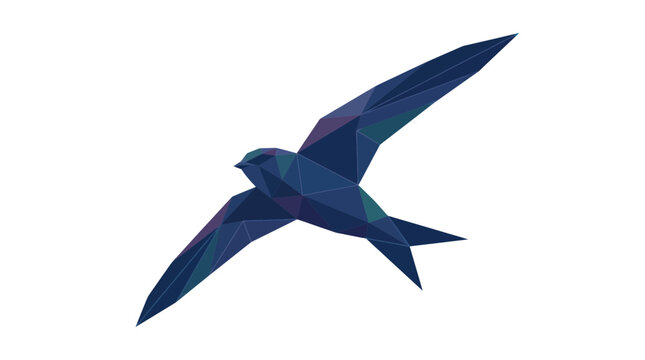 Geometric low poly swift bird flying, abstract polygon art, blue and purple.