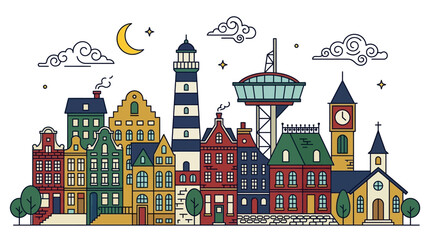 Fototapeta premium Colorful City Skyline Illustration.