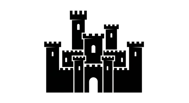 Black silhouette of a medieval castle with towers and battlements