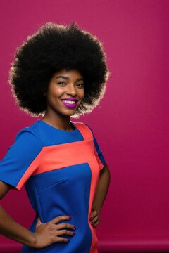 Natural black TWA loose afro hair portrait of Afro-Latina woman model