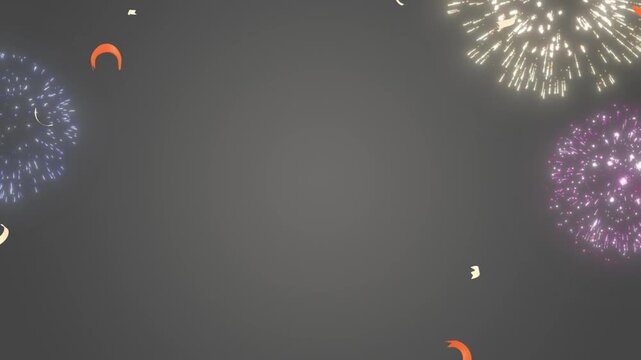 Fireworks exploding in vibrant colors bloom against a dark grey background to signify celebration and joy for event marketing campaigns that benefit from high energy visuals and festive designs.