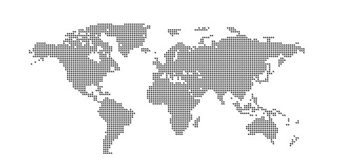 Fototapeta premium World map silhouette with halftone texture effect and detailed global geography design isolated on transparent PNG background