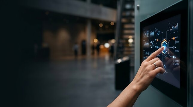 Hand interacting with digital dashboard on a touch screen display