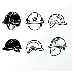 Fototapeta premium Professional safety helmet icon set featuring construction protection equipment and industrial workwear designs for site security and head safety.