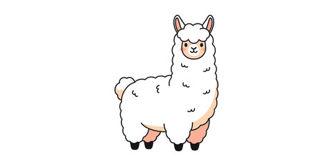 Fototapeta premium Cute fluffy white alpaca cartoon vector illustration with minimalist illustration character creature domestic wildlife stylized isolated vectorart livestock american standing friendly