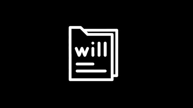 Simple white icon representing a legal will document on a black background