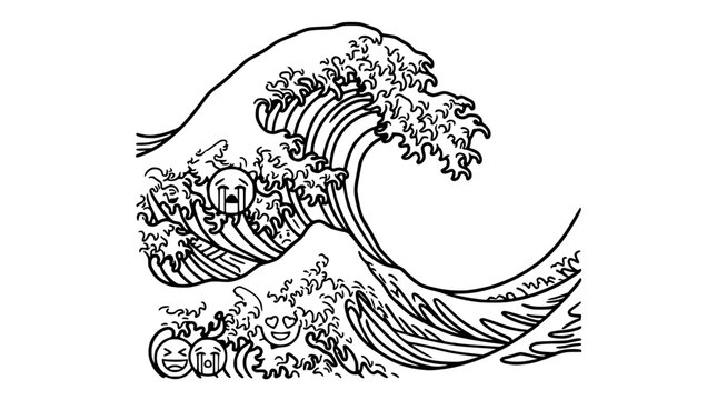 Crying Emoji Faces in a Stylized Wave Illustration
