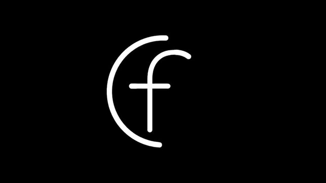 Minimalist white letter F and apostrophe symbol on a black background