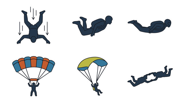 Skydivers and parachutists performing extreme sports maneuvers